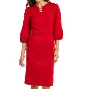 NWT Sharagano Women Metropolitan Ponte Midi
Dress, Red.